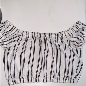 ME TO WE OFF THE SHOULDER STRIPED CROPPED TOP